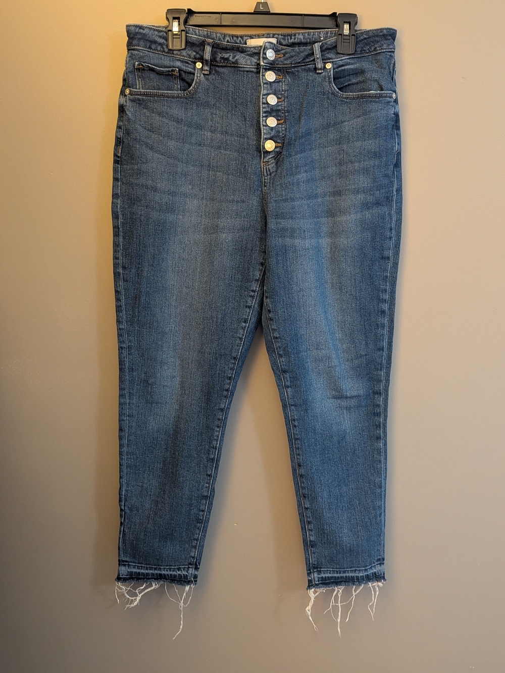 LOFT Button-Fly Cropped Ankle Jeans — Blue Wash Size 32/14